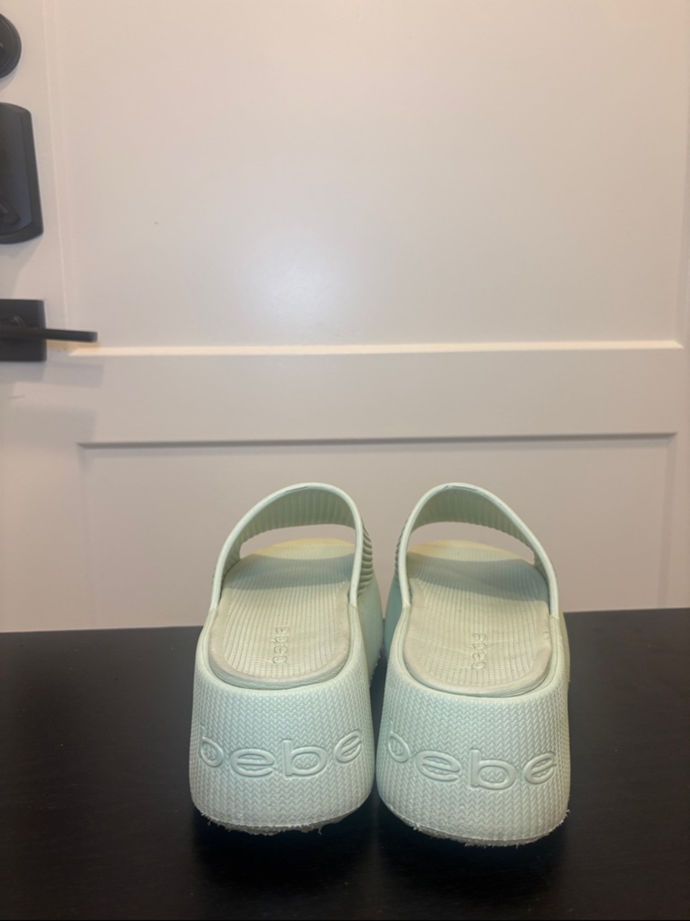 bebe Pastel Mint Logo Slide Sandals - Picture 3 of 5